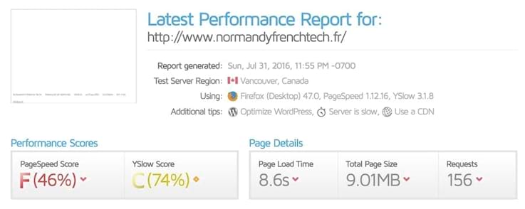 Mauvais résultats de test sur GTMetrix