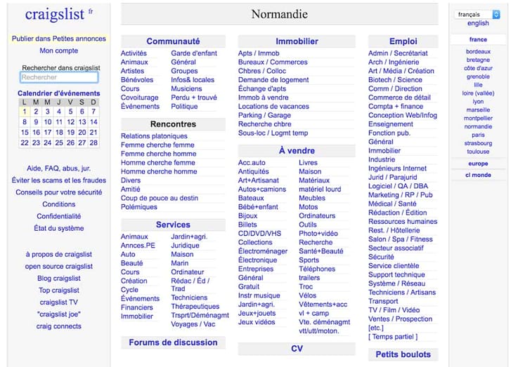 Aperçu du site Craigslist