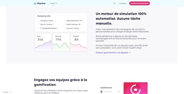 Un site de Saas classique avec des indicateurs.