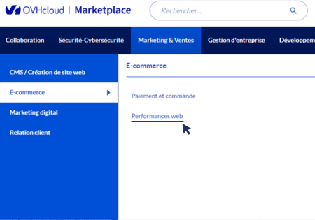 screenshot de Webvert, première case de la catégorie performances de la MarketPlace OVHcloud
