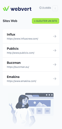 Copie d'écran de liste des sites Copie d'écran de liste des sites